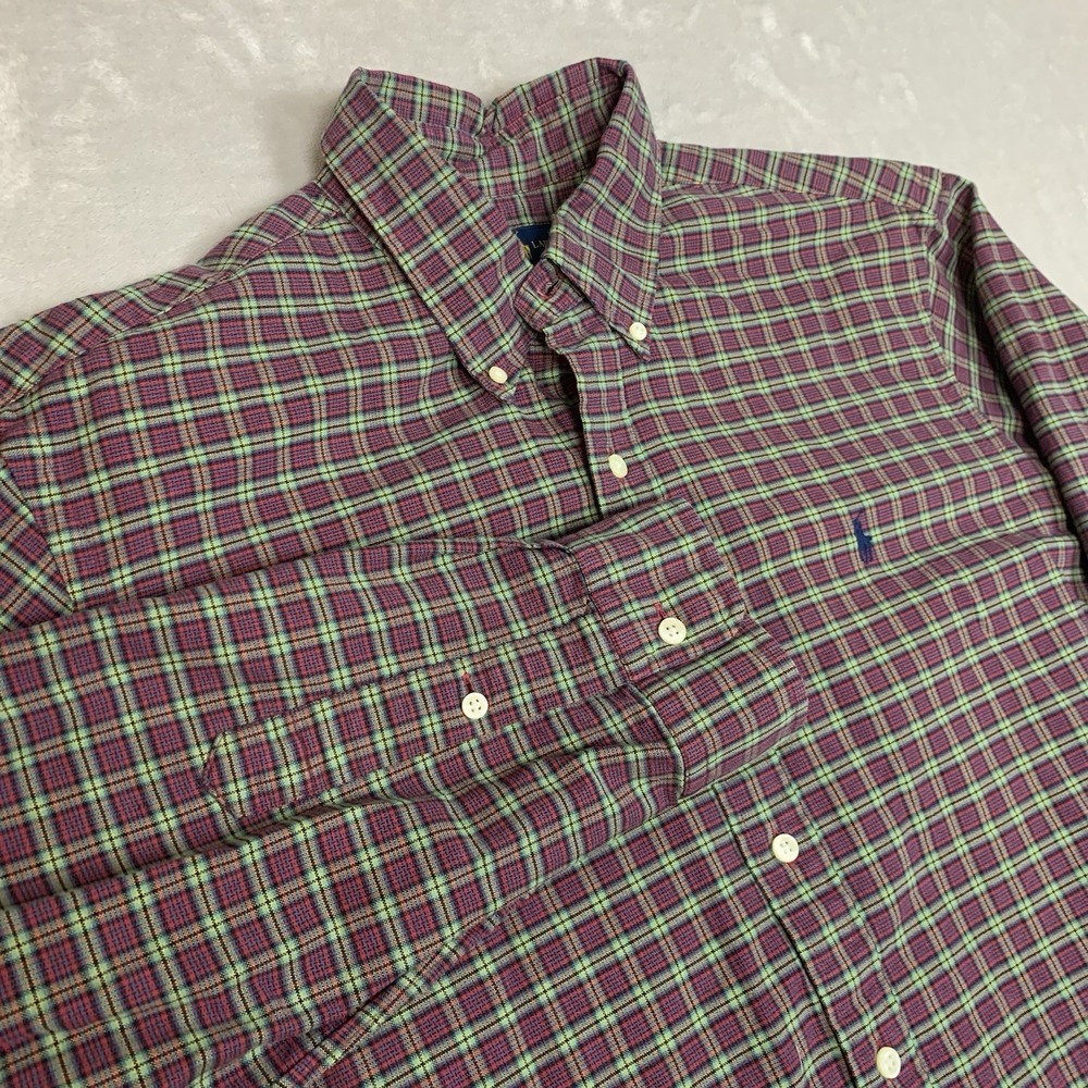 Polo Ralph Lauren Shirt Mens XL Plaid Button Down Cotton Casual Heavy Weight
